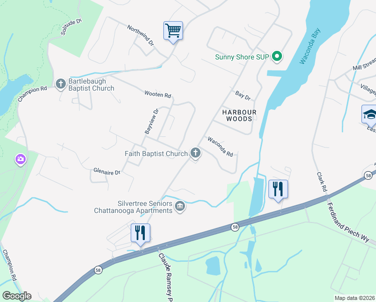 map of restaurants, bars, coffee shops, grocery stores, and more near 8929 North Hickory Valley Road in Chattanooga
