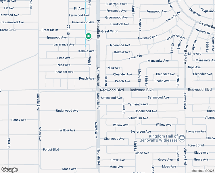 map of restaurants, bars, coffee shops, grocery stores, and more near Redwood Boulevard in California City