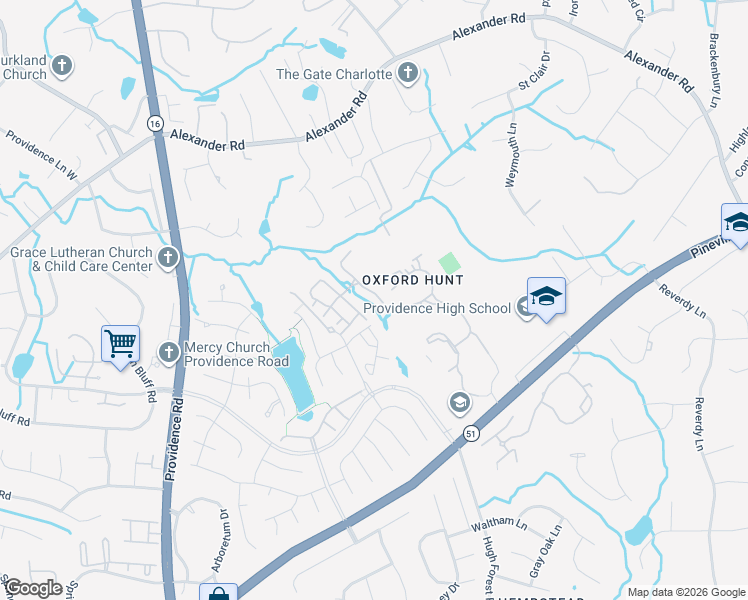 map of restaurants, bars, coffee shops, grocery stores, and more near 6708 Rothchild Drive in Charlotte