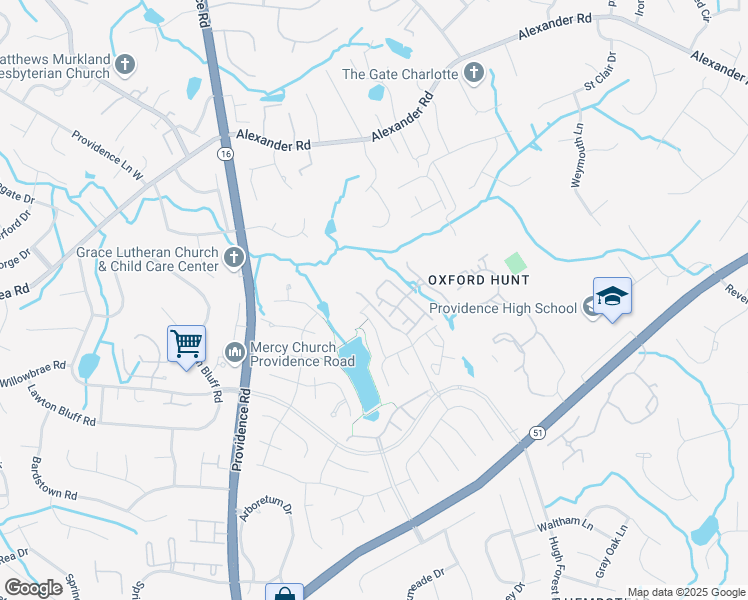map of restaurants, bars, coffee shops, grocery stores, and more near 6962 Beverly Springs Drive in Charlotte
