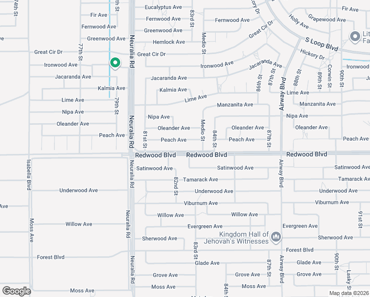 map of restaurants, bars, coffee shops, grocery stores, and more near 8260 Peach Avenue in California City