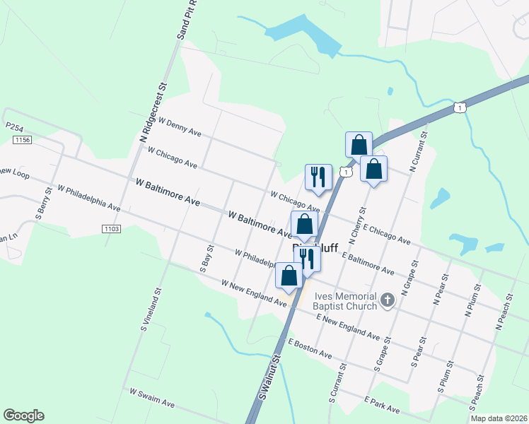 map of restaurants, bars, coffee shops, grocery stores, and more near 220 North Pine Street in Pinebluff