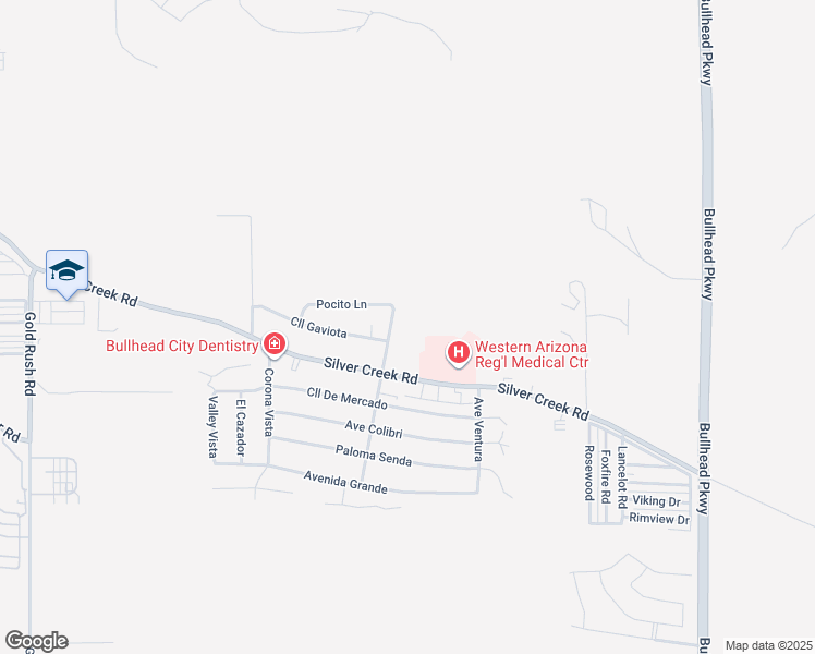 map of restaurants, bars, coffee shops, grocery stores, and more near 1570 Paseo Grande in Bullhead City