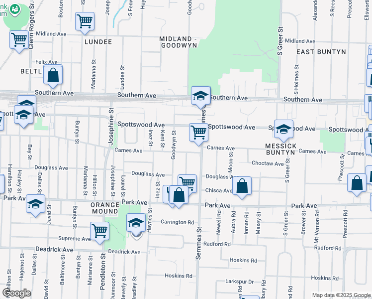 map of restaurants, bars, coffee shops, grocery stores, and more near 2992 Carnes Avenue in Memphis
