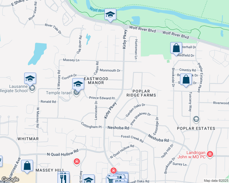 map of restaurants, bars, coffee shops, grocery stores, and more near 6669 Corsica Drive in Memphis