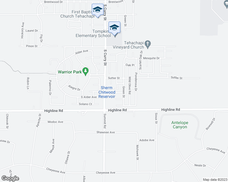 map of restaurants, bars, coffee shops, grocery stores, and more near 111 Manzanita Lane in Tehachapi