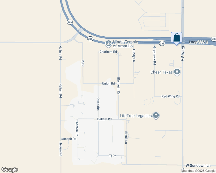 map of restaurants, bars, coffee shops, grocery stores, and more near 9601 Union Road in Amarillo