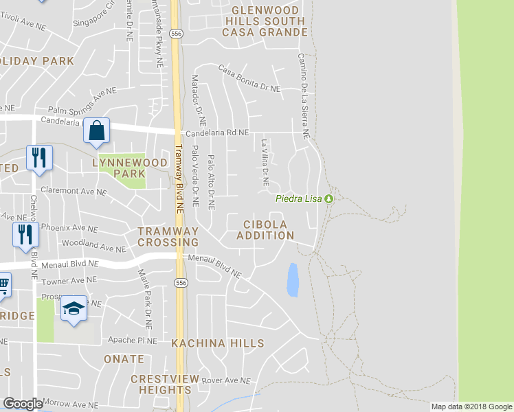 map of restaurants, bars, coffee shops, grocery stores, and more near 2516 Punta De Vista Drive Northeast in Albuquerque