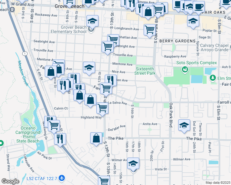 map of restaurants, bars, coffee shops, grocery stores, and more near 970 South 14th Street in Grover Beach