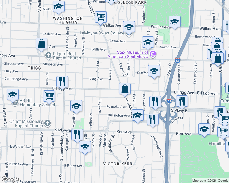 map of restaurants, bars, coffee shops, grocery stores, and more near in Memphis