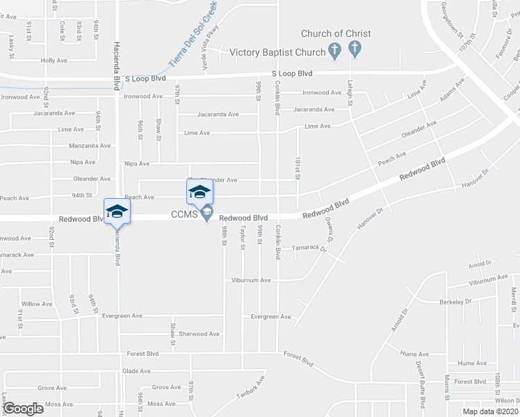 map of restaurants, bars, coffee shops, grocery stores, and more near 9925 Redwood Boulevard in California City