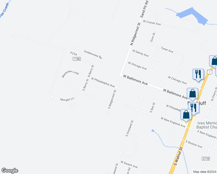 map of restaurants, bars, coffee shops, grocery stores, and more near 720 West Philadelphia Avenue in Pinebluff