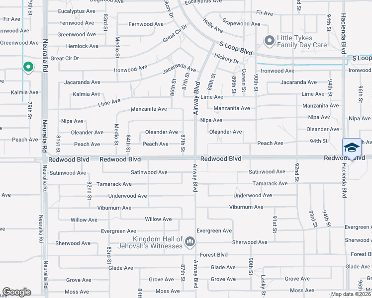 map of restaurants, bars, coffee shops, grocery stores, and more near 20012 87th Street in California City