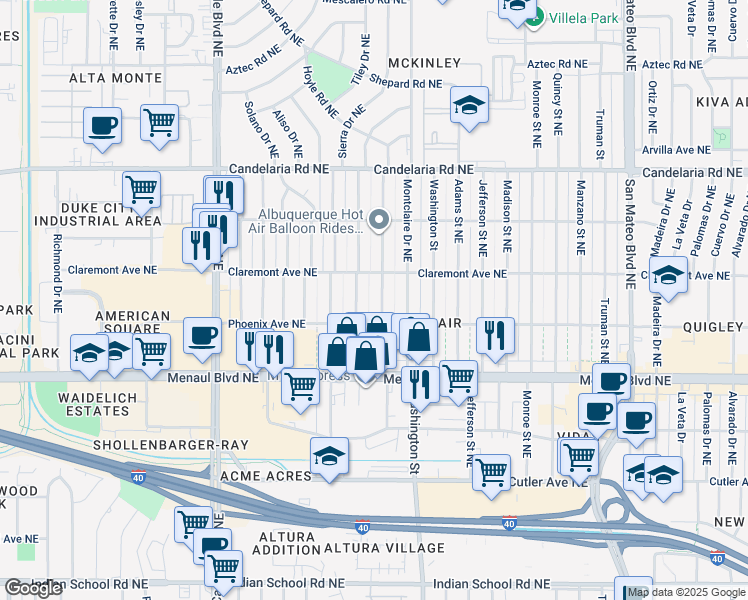 map of restaurants, bars, coffee shops, grocery stores, and more near 2729 Graceland Drive Northeast in Albuquerque