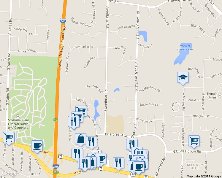 map of restaurants, bars, coffee shops, grocery stores, and more near 5999 Manor Cove in Memphis