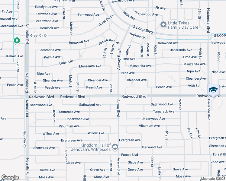 map of restaurants, bars, coffee shops, grocery stores, and more near 20012 87th Street in California City