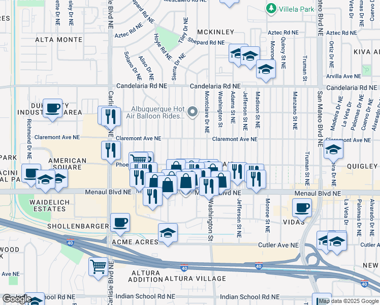 map of restaurants, bars, coffee shops, grocery stores, and more near 2729 Graceland Drive Northeast in Albuquerque
