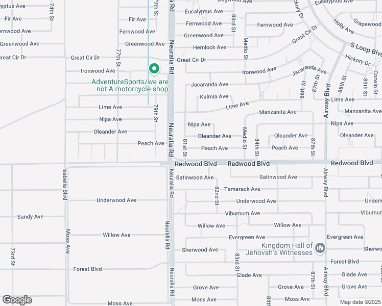 map of restaurants, bars, coffee shops, grocery stores, and more near Peach Avenue in California City