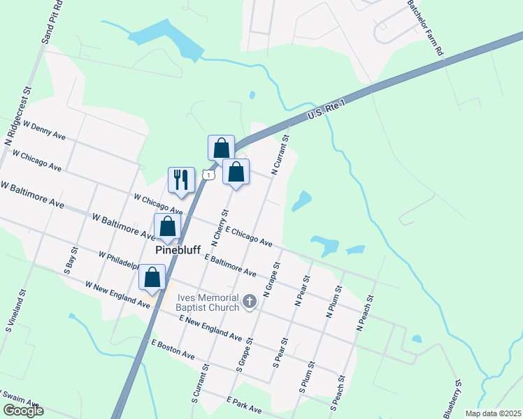 map of restaurants, bars, coffee shops, grocery stores, and more near North Currant Street in Pinebluff