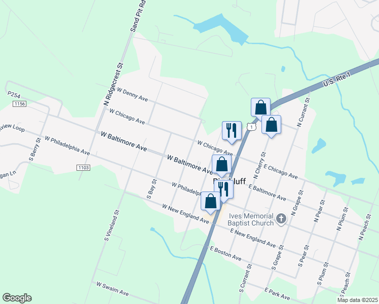 map of restaurants, bars, coffee shops, grocery stores, and more near North Pine Street in Pinebluff