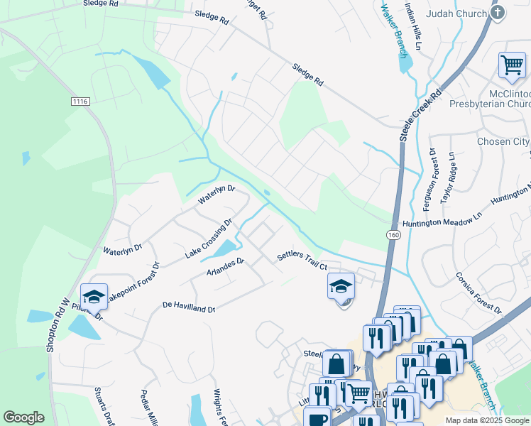 map of restaurants, bars, coffee shops, grocery stores, and more near 11608 Ragan Elizabeth Court in Charlotte