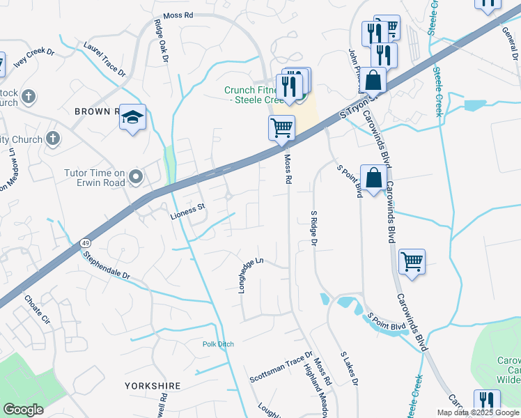 map of restaurants, bars, coffee shops, grocery stores, and more near 13311 Savannah Cottage Drive in Charlotte
