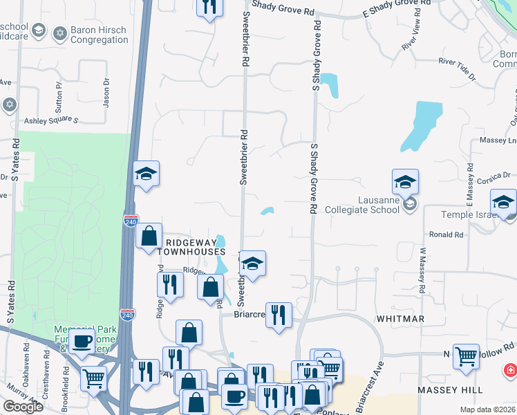 map of restaurants, bars, coffee shops, grocery stores, and more near 6003 Manor Cove in Memphis