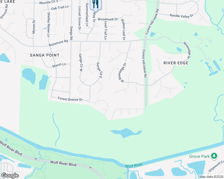 map of restaurants, bars, coffee shops, grocery stores, and more near 8914 Doe Trail Cove South in Memphis