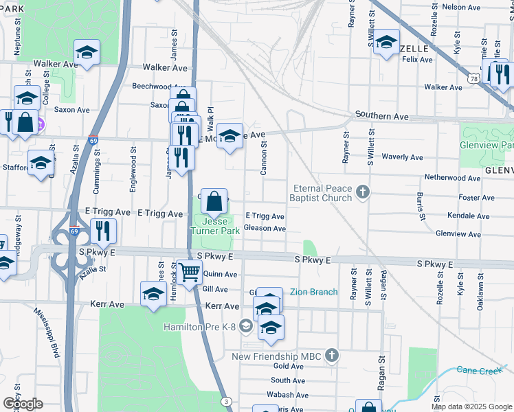 map of restaurants, bars, coffee shops, grocery stores, and more near 1329 Orgill Avenue in Memphis