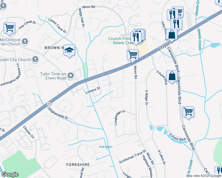 map of restaurants, bars, coffee shops, grocery stores, and more near 13315 Savannah Club Drive in Charlotte