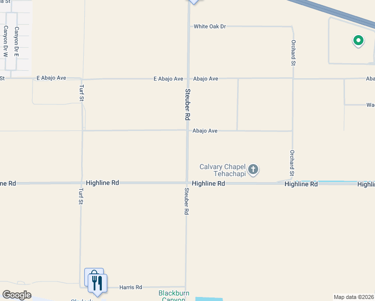 map of restaurants, bars, coffee shops, grocery stores, and more near 20253 Steuber Road in Tehachapi