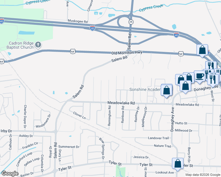 map of restaurants, bars, coffee shops, grocery stores, and more near 2490 Remington Rd in Conway