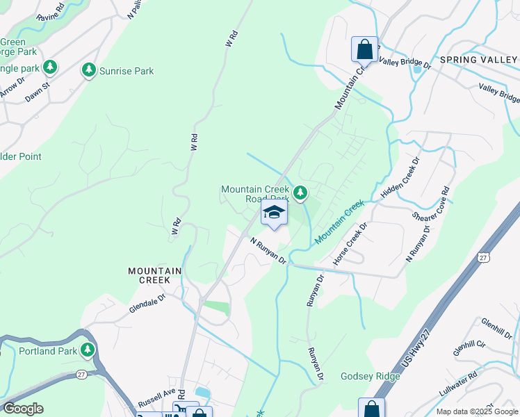 map of restaurants, bars, coffee shops, grocery stores, and more near 1111 Mountain Creek Road in Chattanooga
