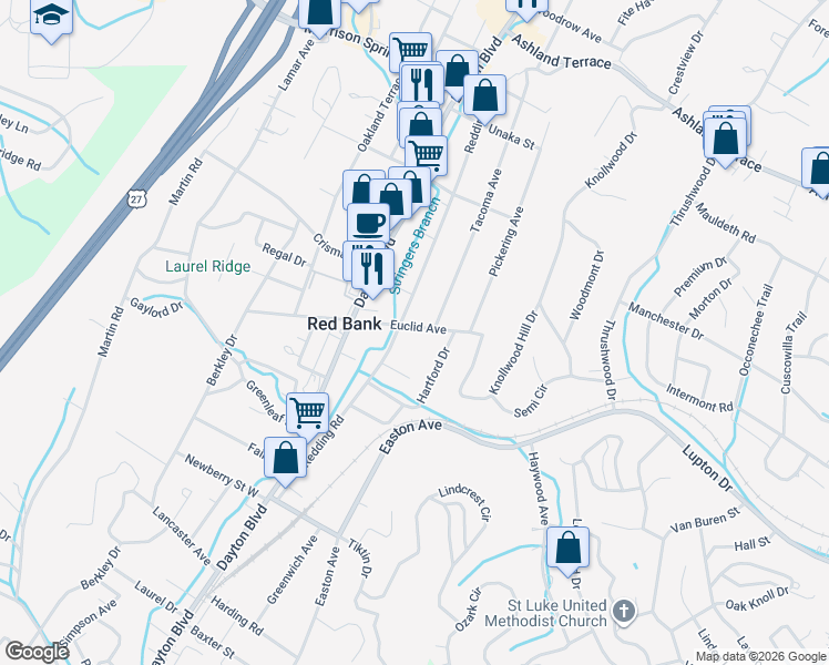 map of restaurants, bars, coffee shops, grocery stores, and more near 202 Euclid Avenue in Chattanooga