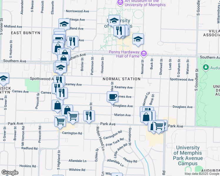map of restaurants, bars, coffee shops, grocery stores, and more near 709 Echles Street in Memphis