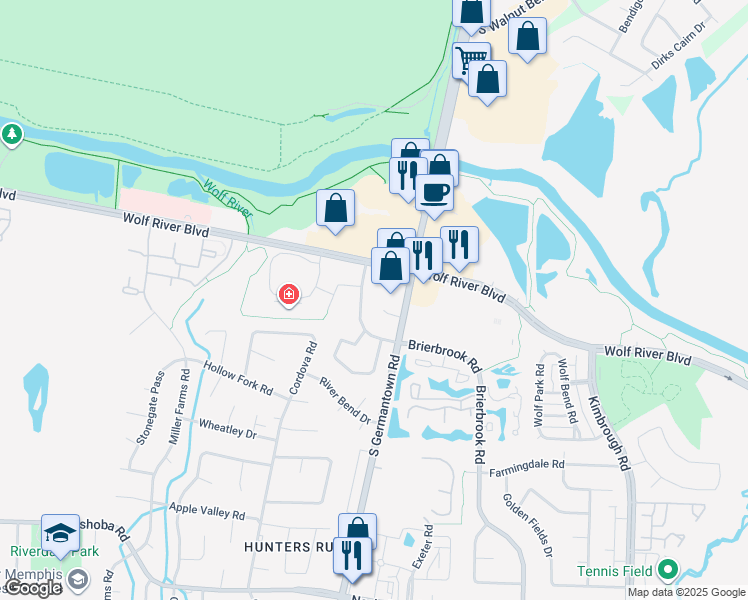 map of restaurants, bars, coffee shops, grocery stores, and more near 1377 South Germantown Road in Germantown