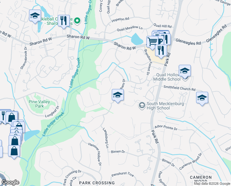 map of restaurants, bars, coffee shops, grocery stores, and more near 2700 Lytham Drive in Charlotte