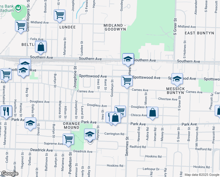 map of restaurants, bars, coffee shops, grocery stores, and more near 735 Goodwyn Street in Memphis