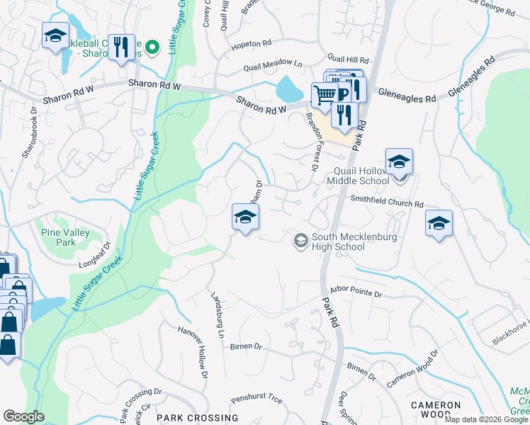 map of restaurants, bars, coffee shops, grocery stores, and more near 2748 Von Thuringer Court in Charlotte