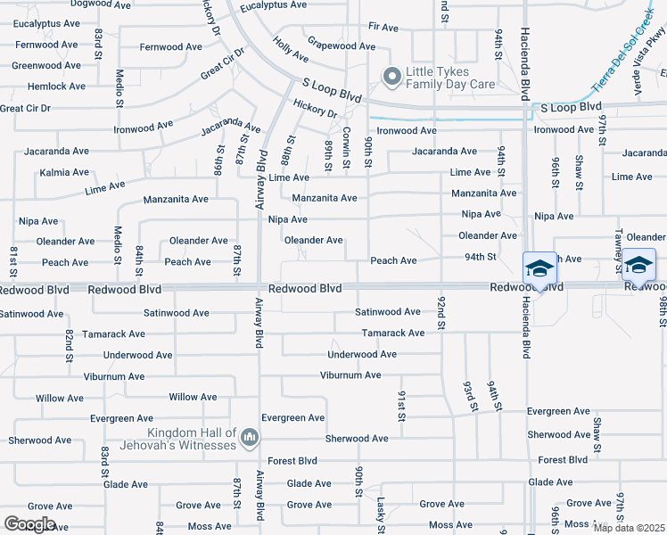 map of restaurants, bars, coffee shops, grocery stores, and more near 8924 Peach Avenue in California City