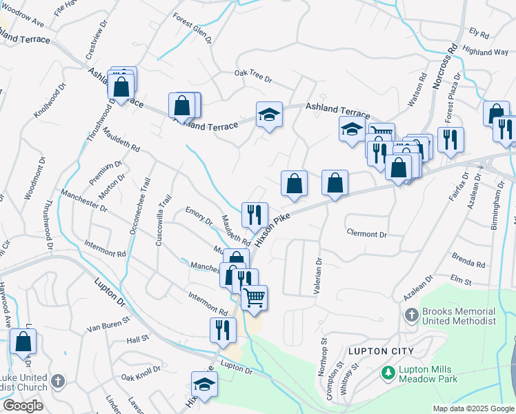 map of restaurants, bars, coffee shops, grocery stores, and more near 3825 Hixson Pike in Chattanooga