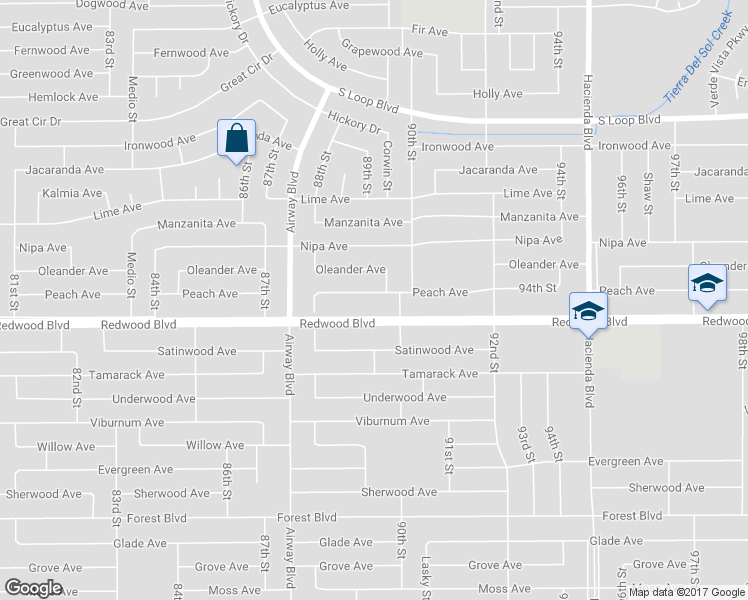 map of restaurants, bars, coffee shops, grocery stores, and more near 8924 Peach Avenue in California City