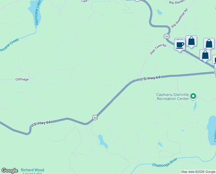 map of restaurants, bars, coffee shops, grocery stores, and more near A6 Tollhouse Lane in Cashiers
