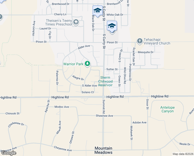map of restaurants, bars, coffee shops, grocery stores, and more near 212 Artina Court in Tehachapi