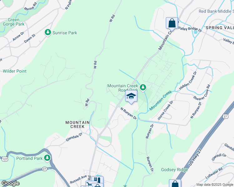 map of restaurants, bars, coffee shops, grocery stores, and more near 1111 Mountain Creek Road in Chattanooga