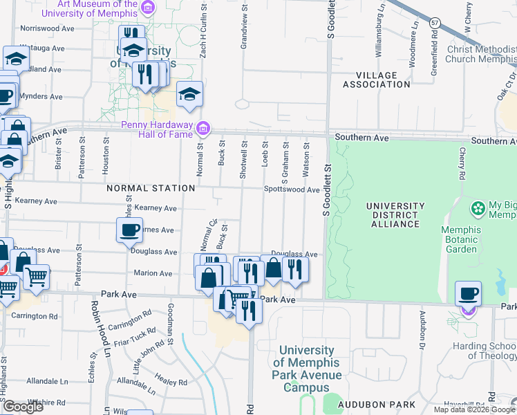 map of restaurants, bars, coffee shops, grocery stores, and more near 702 Shotwell Street in Memphis