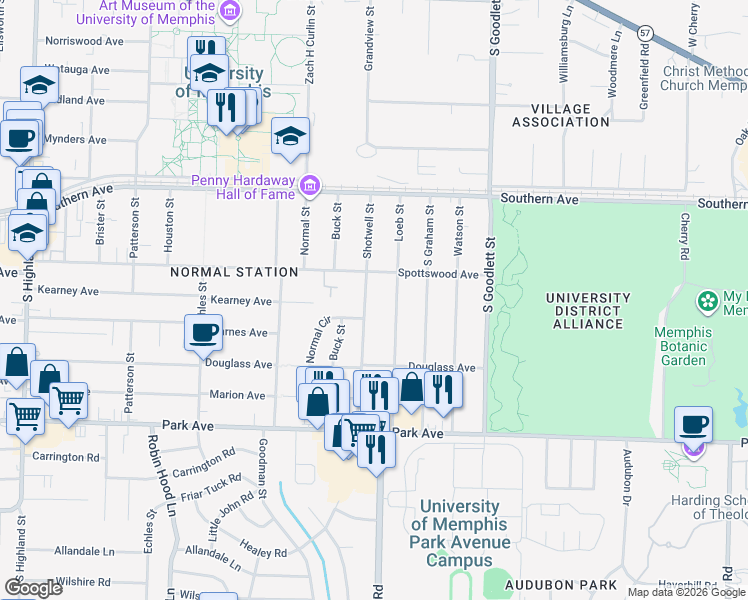 map of restaurants, bars, coffee shops, grocery stores, and more near 702 Shotwell Street in Memphis
