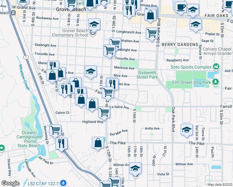 map of restaurants, bars, coffee shops, grocery stores, and more near 970 South 14th Street in Grover Beach