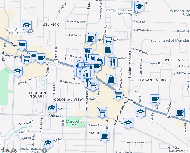 map of restaurants, bars, coffee shops, grocery stores, and more near in Memphis