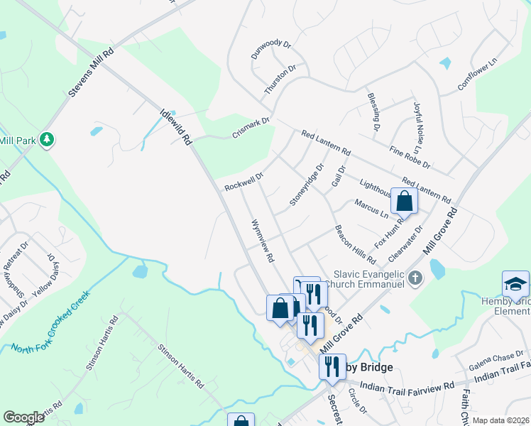 map of restaurants, bars, coffee shops, grocery stores, and more near 8301 Hemby Wood Drive in Indian Trail